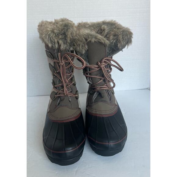 KHOMBU North Star Snow Waterproof Winter Faux Fur Brown Black Mid Calf Boots 9 - Picture 3 of 13